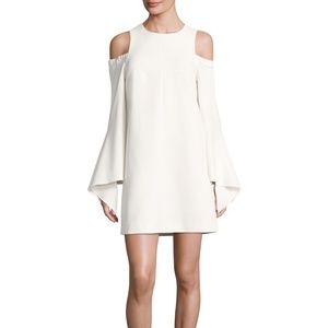 Tibi Ivory Crepe Shoulder Cutout Mini Shift Dress